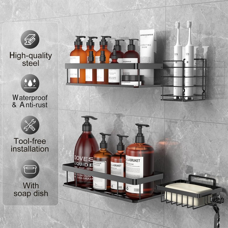 UUlioyer Shower Caddy, Shower Shelf No Drilling, Bathroom Accessory with