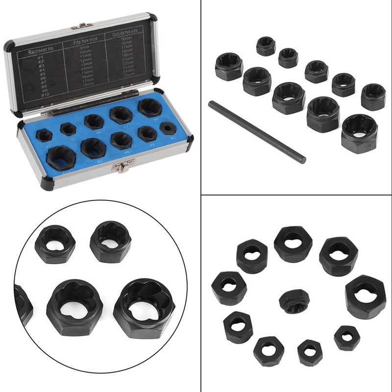 11pcs/ Set 9-19mm Damaged Nut Bolt Remover Stud Extractor Locking