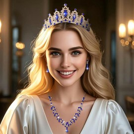 Geurlev Tiaras y coronas de vidrio para mujeres y niñas, tiara de boda con joyas para novia, cumpleaños, cosplay, Diamante de imitación, Diamantes de imitación