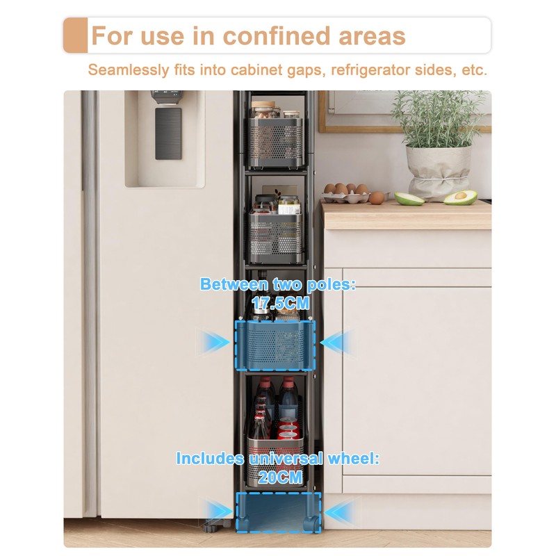 UMDONX Slim Storage Cart 5 Tier with Pull Out Basket