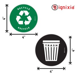 IGNIXIA (Pack of 04 Recycle & Trash Stickers Indoor & Our Door Trash Bin Decals Recycle & Trash Symbols Sticker 4 X 4 Inches Self Adhesive Peel & Stick (Green/Black)