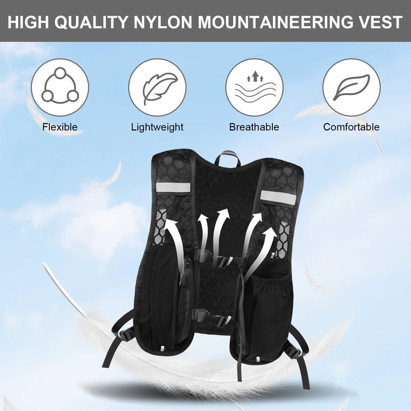 Adjustable Running Vest Men and Women, Reflective Hydration Backpack With