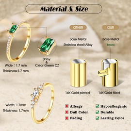 Fansilver 14K Gold Plated Stacking Rings for Women Simple Dainty Gold Stackable Knuckle Thumb Rings Heart CZ Opal Rings Plain Band Size 5-11