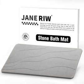 JANERIW Stone Bath Mat, Super Absorbent, Dries Quickly Diatomaceous Earth Stone Bath Mats for Bathroom, Non-Slip Shower Mat, Easy to Clean, 23.5" x 15.5" Light Gray-Wave