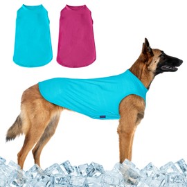 Kickred 2-Piece Dog Shirt & Vest, Soft & Cool Clothes, Lightweight Stretchy Pet Vest, Summer Dog Sleeveless Clothes for Medium-Large Pets - Purple+Blue (L)
