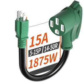 PlugSaf 5-15P Male to 14-50R Female, 50 Amp to 110 Adapter RV 12 Inch, 10 Gauge Heavy Duty RV Electrical Adapter for Camper 1 FT, STW 10AWG 15A 125V 1875W, ETL Listed