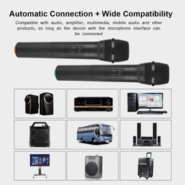 Tangxi 2 Channels Wireless Karaoke Microphone VHF Dual Microphone with Portable Mini Receiver for Business Meeting, Church, Home, Family Singing, Parties