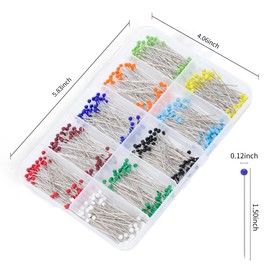 JCKHXG 500PCS 10 Colors Sewing Pins for Fabric, 1.5inch Straight Pins with Colored Ball Glass for Craft, Dressmaker and DIY Decoration