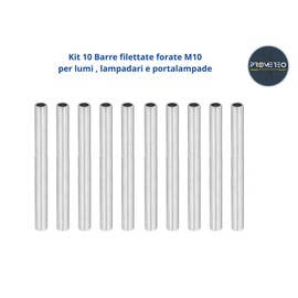 Kit of 10 M10 Galvanised Steel Threaded Rods - Accessories for Lamp Holders, Lights and Chandeliers (Perforated Threaded Rods, Length 100 mm)