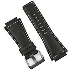B & R Bands Bell and Ross BR01 BR03 Watch Band Strap Black Calf Leather White Stitch - Medium Length