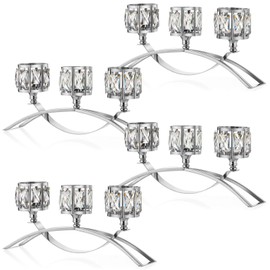 Remerry 4 Set Sliver Crystal Candle Holders 3 Arms Crystal Bowl Tealight Candelabra Arch Candlestick Table Centerpieces for Dinning Room, Wedding, Cabinet Ornaments, Home, Anniversary Party Decor