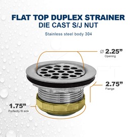 Highcraft 9793 Flat Stainless Steel RV Mobile Shower Strainer-Drain Assembly for Bar or Bathroom Sinks, Small