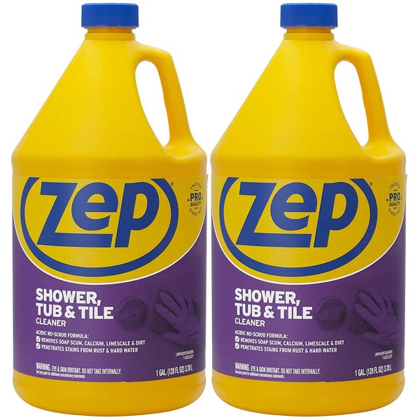 Zep Shower Tub and Tile Cleaner 1 Gallon ZUSTT128 (Case of 2) - No Scrub Pro Formula