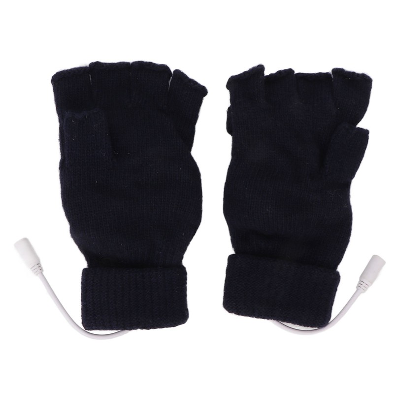 USB Heating Gloves Full Half Fingerless Knitting Double Side Warm