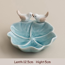 Lotus Ceramic Trinket Dish, Ring Tray, Decorative Jewelry Dish, Decoration Plate for Earrings, Rings, Jewelry Dish Holder, Key Bowl, Trinket Tray, Earring Holder for Women (Blue)