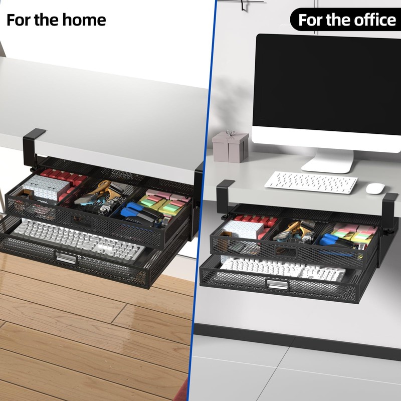 SRJZMLY Under Desk Drawer Organizer No Drill Metal Under Desk