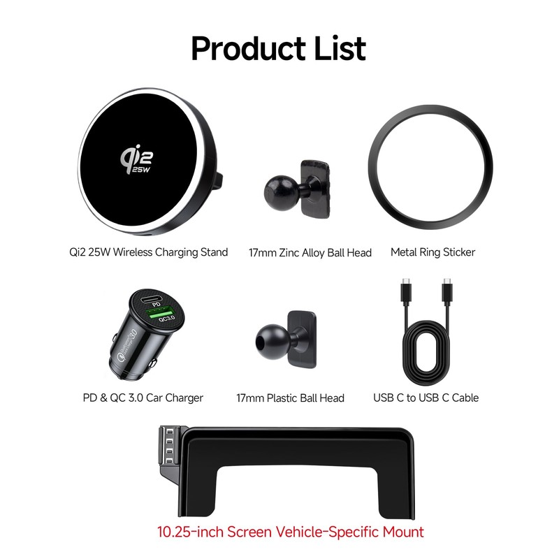 Qi2.2 25W Wireless Charger Car Phone Mount for Mercedes-Benz GLC