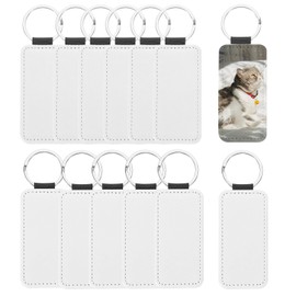 PATIKIL Sublimation Blank Keychains, 12 Pcs Rectangle Keychain Blanks Bulk Double Side PU Leather Heat Transfer Key Chains for DIY Craft, White