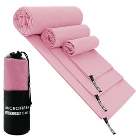Toalla Microfibra Secado Rápido 3 Pack, Toalla de Viaje Ligera y Portatil, Toalla Deportiva para Playa, Natación, Yoga, Gimnasio, Camping, Senderismo, ect (Rosa, 76*152cm+40*80cm+30*30cm)