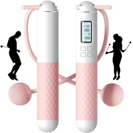 PICKONA Cordless Skipping Ropes for Adults - Ropeless Skipping Rope for Adults, Cordless Jump Rope With Counter, Portable Wireless Gravity Ball Skipping Rope for Women Men Adults Kids(Pink)