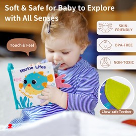 Coolplay Baby Sensory Toys 0-6 Months, Baby Marine Animal Tails Books Toys Crinkle Books 6-12 Months Toddler Soft Cloth Book for Newborn