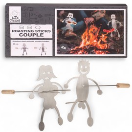 MIJOMA Lustiges Grillspieß-Set für Pärchen, Edelstahl mit Holzgriff, 20 cm, Perfektes Mitbringsel für Grillfans & Verliebte, BBQ-Zubehör