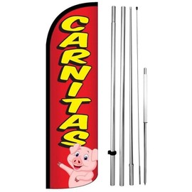 4 Less Co CARNITAS Windless Swooper Flag Feather Banner Sign 15 Feet Tall Large Pole Kit, rq45-h