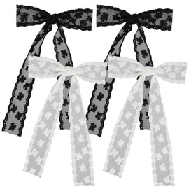 4Pcs Lace Bows for Women,Elegant Lace Hair Bow with Ribbons, Perfect Clips for Women's Hairstyles，White Hair Bows for Girls(Black,White)