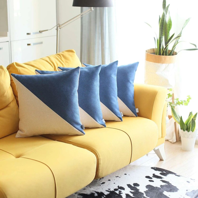 Homeroots Set Of 4 White And Blue Diagonal Pillow Covers