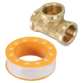 uxcell 2pcs Brass Tee Pipe Fitting, G1/2" Female 3 Way T-Connector Fitting Coupler Adapter for Gas Transport Connect Pipelines