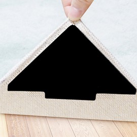 Sahhika Rug Tape, 10 Pcs Double Sided Non Slip Reusable Rug Stopper, Washable Rug Pad Grippers for Hardwood Floors, Tile Floors, Carpets, Floor Mats, Wall (Black)