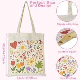 Canvas Tote Bag and Makeup Bag,2pcs Canvas Bag,Reusable Grocery Shopping Bag,Summer Canvas Travel Cosmetic Bag, Casual Organizer Shopping Bag For Women Girl