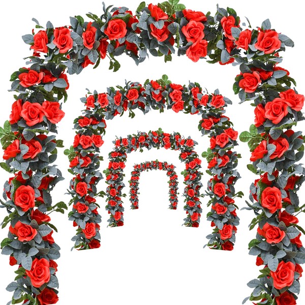 Bacucine Flower Garland Rose Vine 4Pcs 28FT Artificial Floral Garland