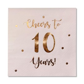 Cheers to 10 Years Cocktail Napkins | Happy 10th Birthday Decorations for Men and Women and Wedding Anniversary Party Decorations | 50-Pack 3-Ply Napkins | 5 x 5 inch Folded (Pink)