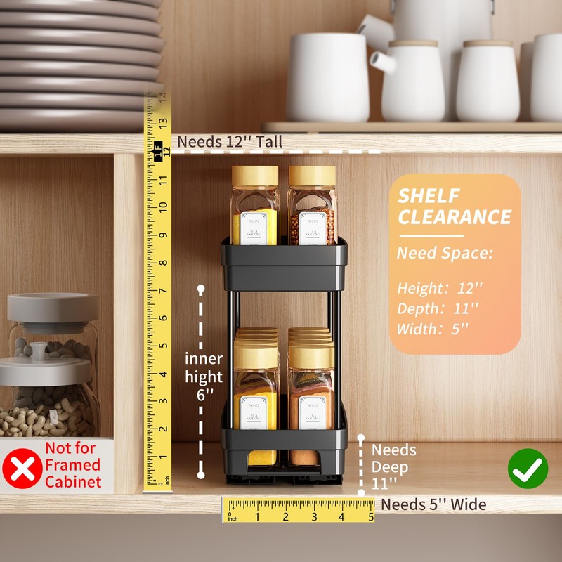 2 Pack Pull Out Spice Rack Organizer for Cabinet, Slide
