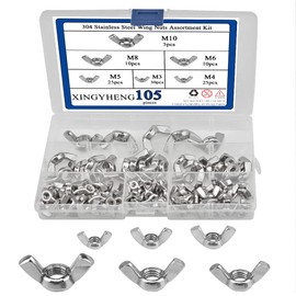 BGTXINGI 105Pcs 6 Kinds 304 Stainless Steel Wing Nuts M3 M4 M5 M6 M8 M10 Butterfly Wing Nuts Anti-Slip Anti-Loose Assortment Kit