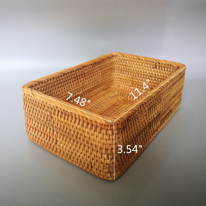 amololo Handmade Rectangle Wicker Fruit Box Rattan Tray Magazine Organizer
