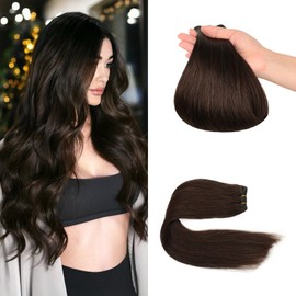 Sew in Hair Extensions Real Human Hair, 110g 18 inch #2 Dark Brown Straight Weave Bundles Human Hair Extensions Double Weft