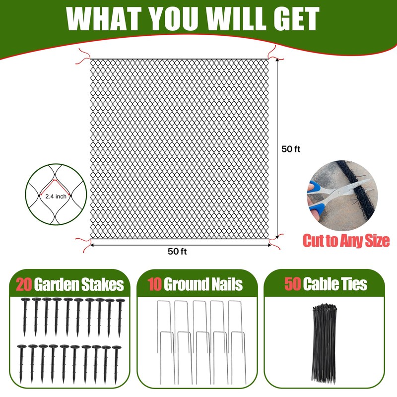 Bird Netting for Chicken Coop - 50x50ft Chicken Netting for