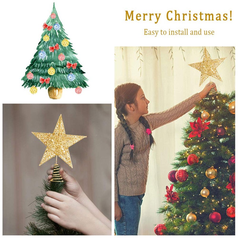 Dadabig Christmas Tree Topper Star, Christmas Tree Glitter Decoration, (Gold)