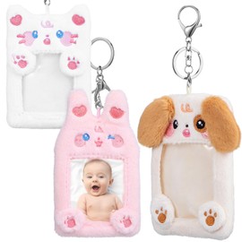 AOKWAWALIY 3Pcs Photocard Holder Plush Card Holder with Keychain Cute Badge Holder Cat Dog Bunny Outdoor Card Protector Cover Sleeve for Kpop Idol Photo ID Badge Credit Card