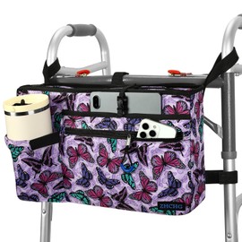 ZHCHG Walker Bag with Cup Holder, Walker Accessories for Seniors Detachable, Foldable Walker Basket with Big Capacity, Best Gift- Purple (Not Fit Rollator Walkers)