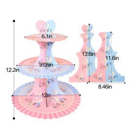 DZBJIPT Gender Reveal Cupcake Stand 3 Tier Cupcake Stand Blue and Pink Baby Gender Reveal Decorations for Boy Girl Baby Gender Reveal Birthday Party Baby Shower Supplies Decoration