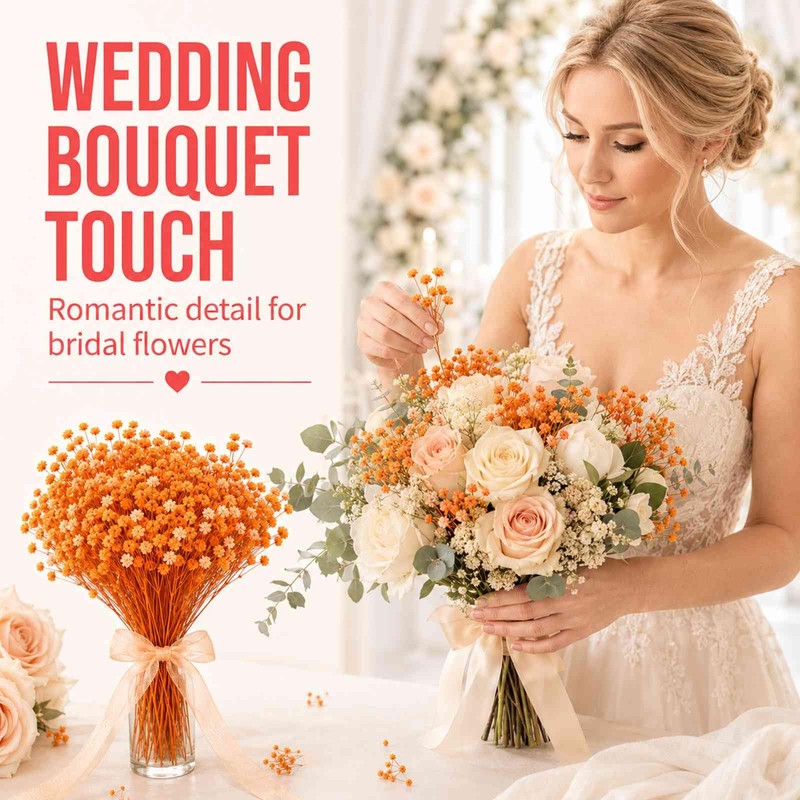 Gypsophila-Style Mini Flower Stems, Orange, 100-Piece Arrangement Set