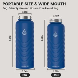 24oz Stainless Steel Insulated Water Bottle, 48H Ice Cold & 24H Hot, Leak-Proof Wide Mouth Lids (Straw & Spout), BPA-Free Bottles, Mens Water Bottle for Gym, Hiking, Travel - Blue