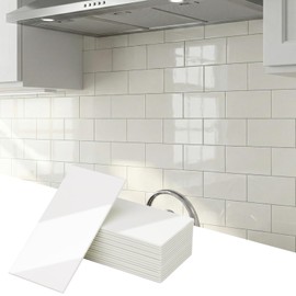Yipscazo 2026 New Upgrade Peel and Stick backsplash 3 x 6 Inches, Backsplash Tile Peel and Stick Tile for Kitchen, Bathroom, Laundry Room, Fireplace(Polished Cream White, 100 Pieces)