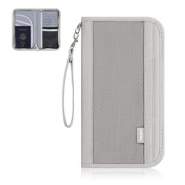Playexen Family Passport Wallet with RFID Blocking, Travel Passport Holder with Wrist Strap, Travel Document Organizer Zipper Pouch for Women Men (Gray)