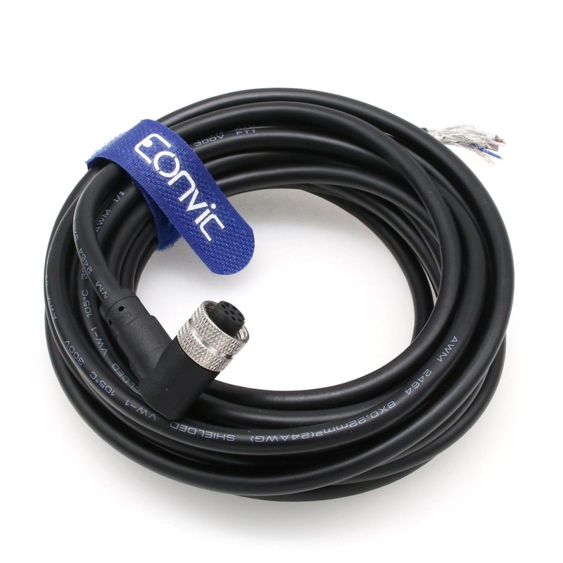 Eonvic M12 Right Angle 8-Pin Female Industrial Sensor Connection Cable