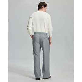 Susclude Mens Baggy Dress Pants Old Money Pleated Wide Leg Trousers Casual Slacks Relaxed Fit Business Pants Grey