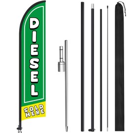 HunnmingRe 12 ft x 2.5 ft Diesel Sold Here Feather Flag Banner Sign with 15 ft Pole Kit Ground Spike Stake Storage Bag Diesel Swooper Advertising Flag for Business Advertising Store Outside Green